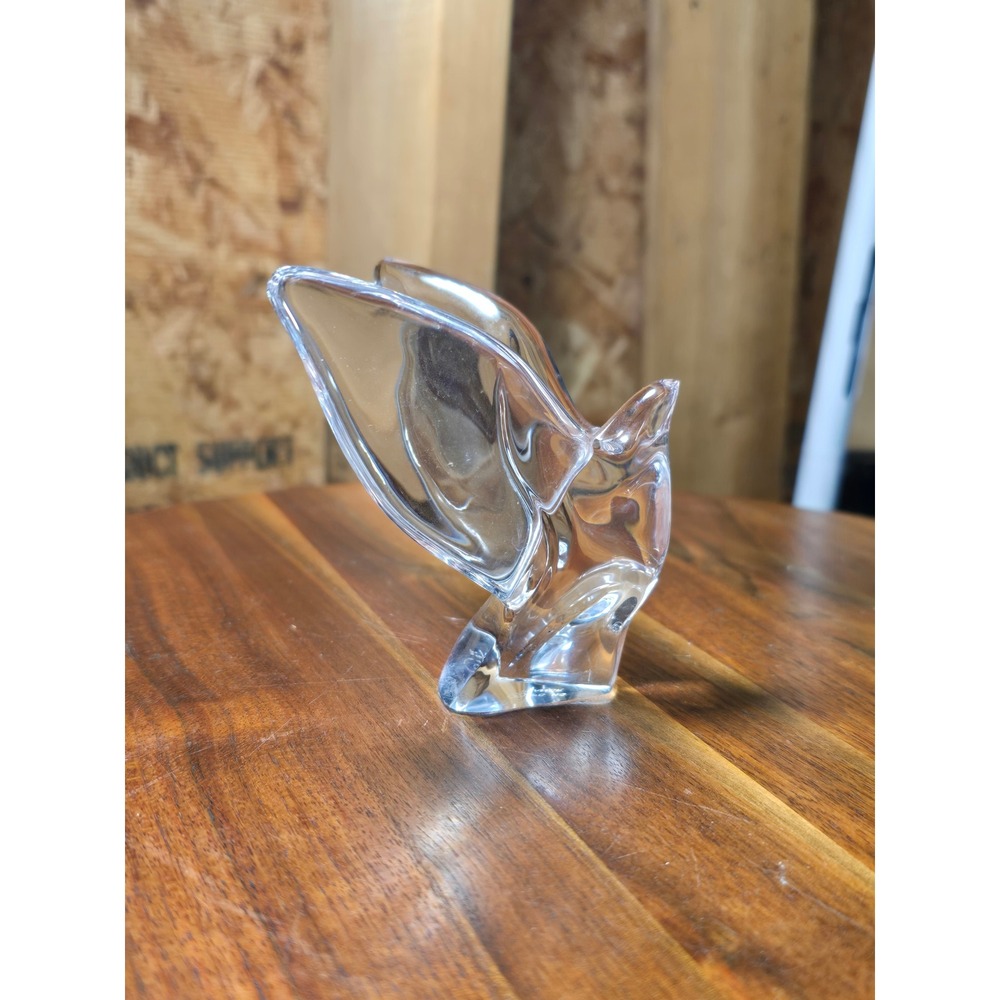 Vintage 1983 FC Signed Clear Crystal Glass Bird Figurine Abstract Art Decor